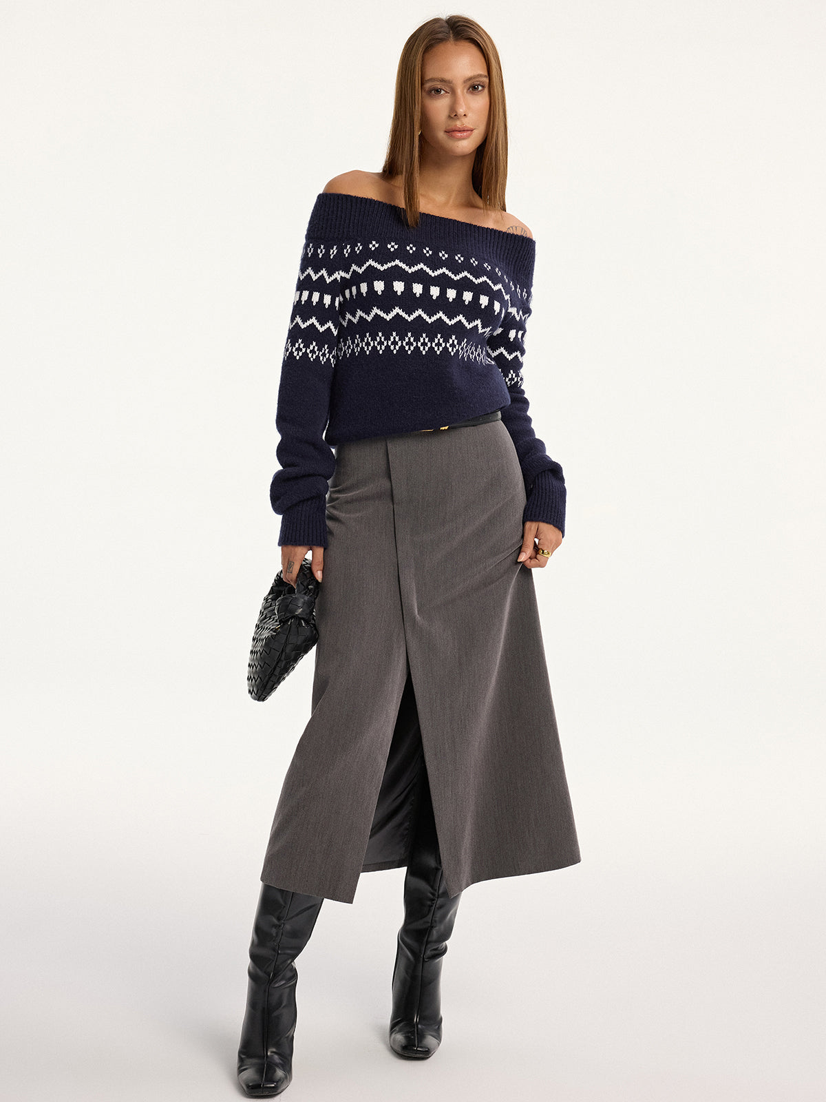 Pull en maille Fair Isle à épaules dénudées