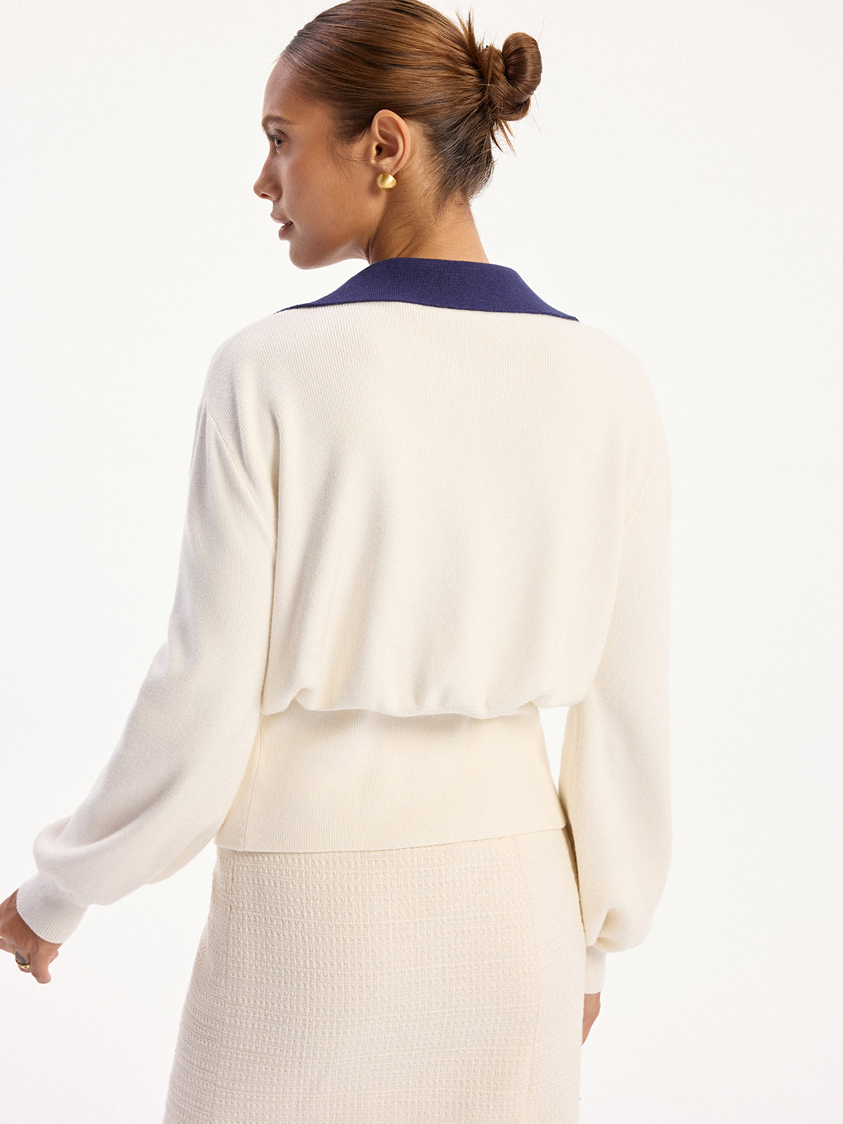 Sunburst Detail Contrast Trim Knit Cardigan