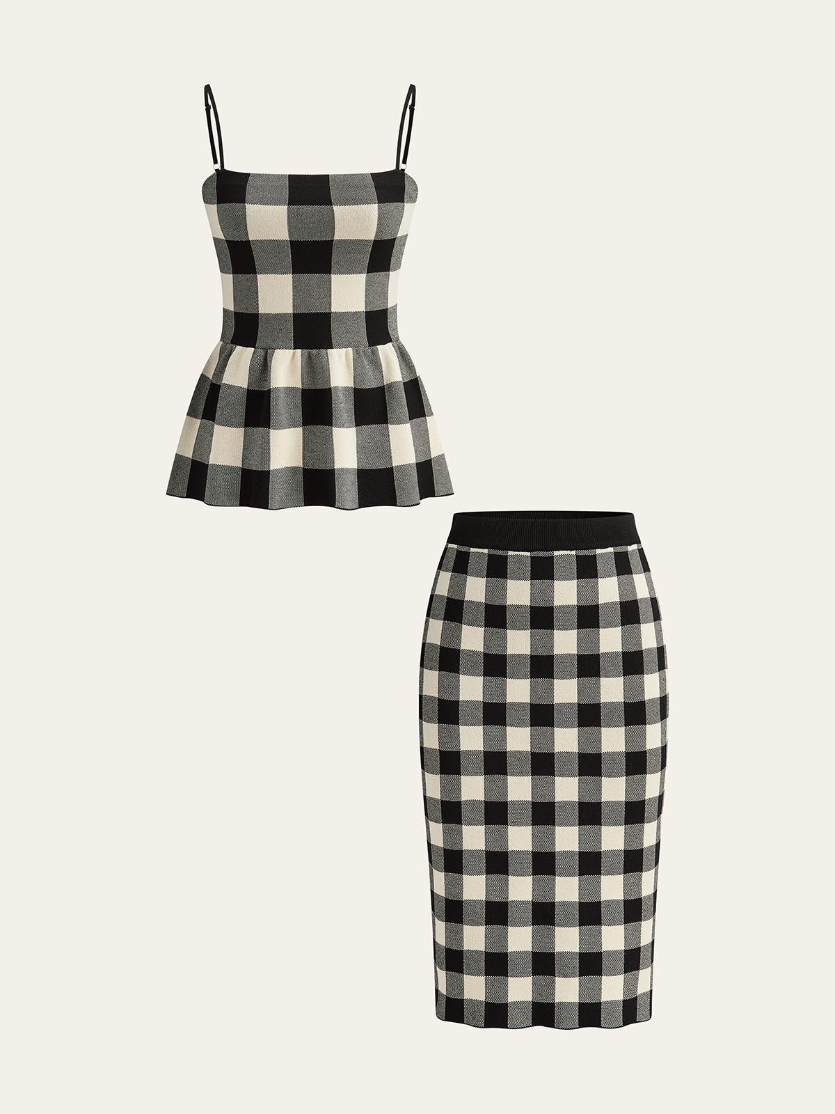 Checkered Cami Peplum Top and Skirt Set