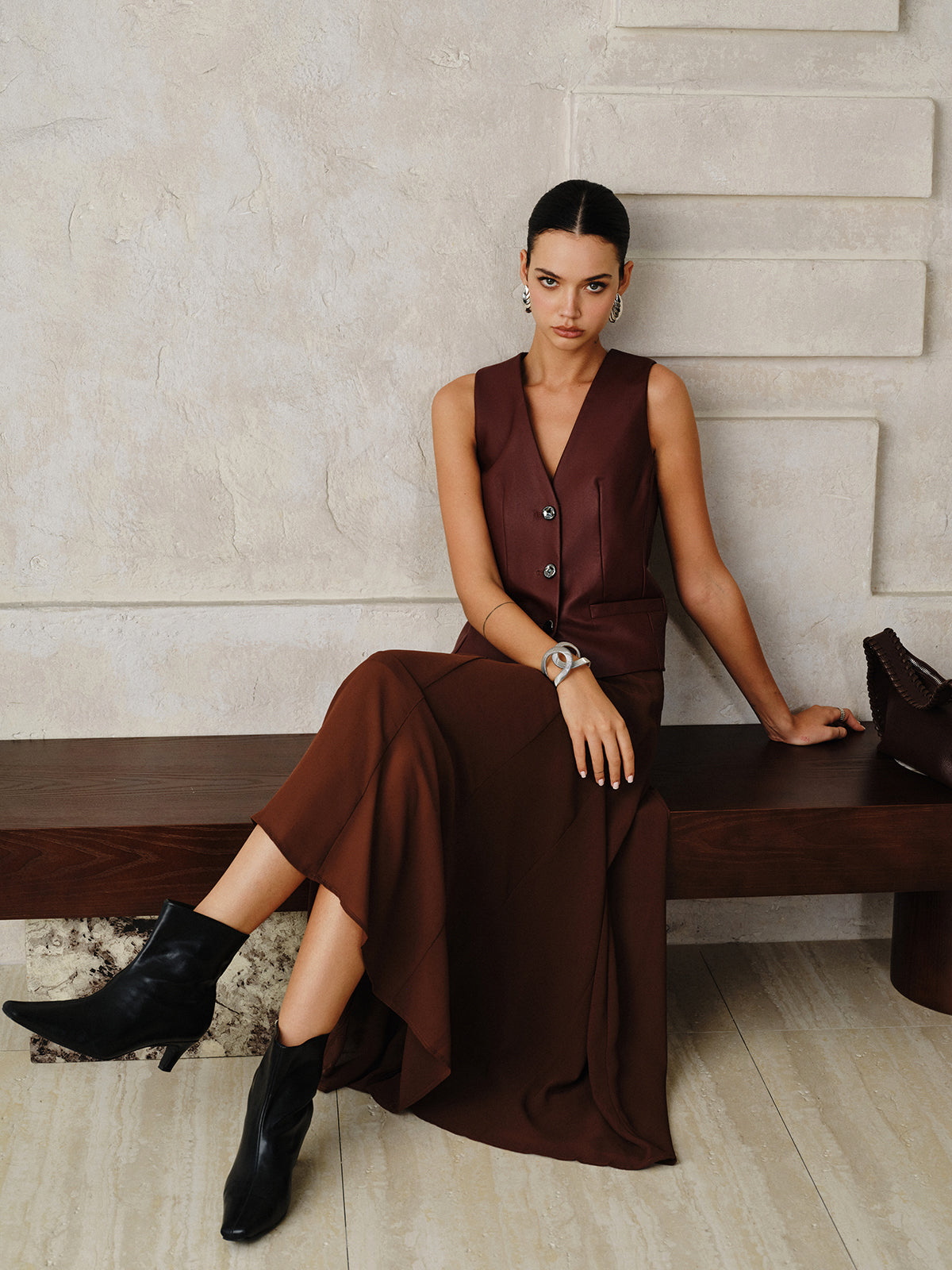 Faux Leather Metal Button Vest