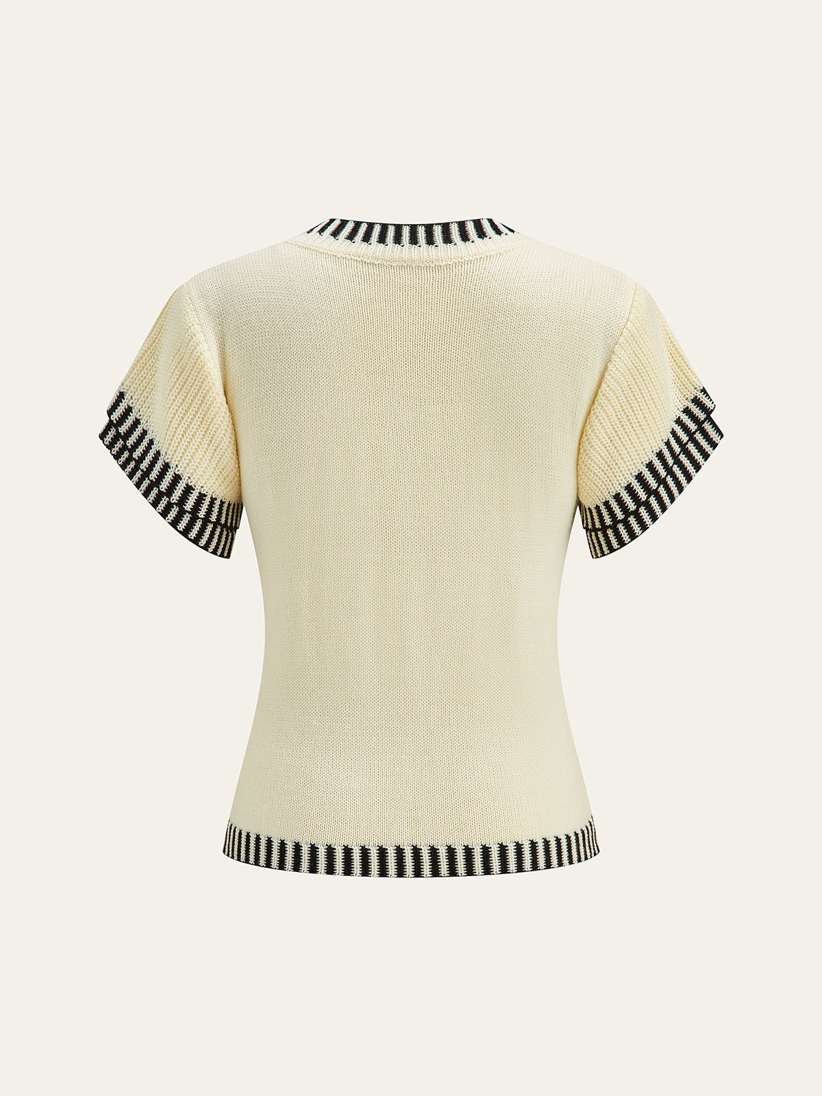 Contrast Striped Trim Short Sleeve Knit Top