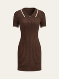 Cable-Knit Short-Sleeve Polo Dress