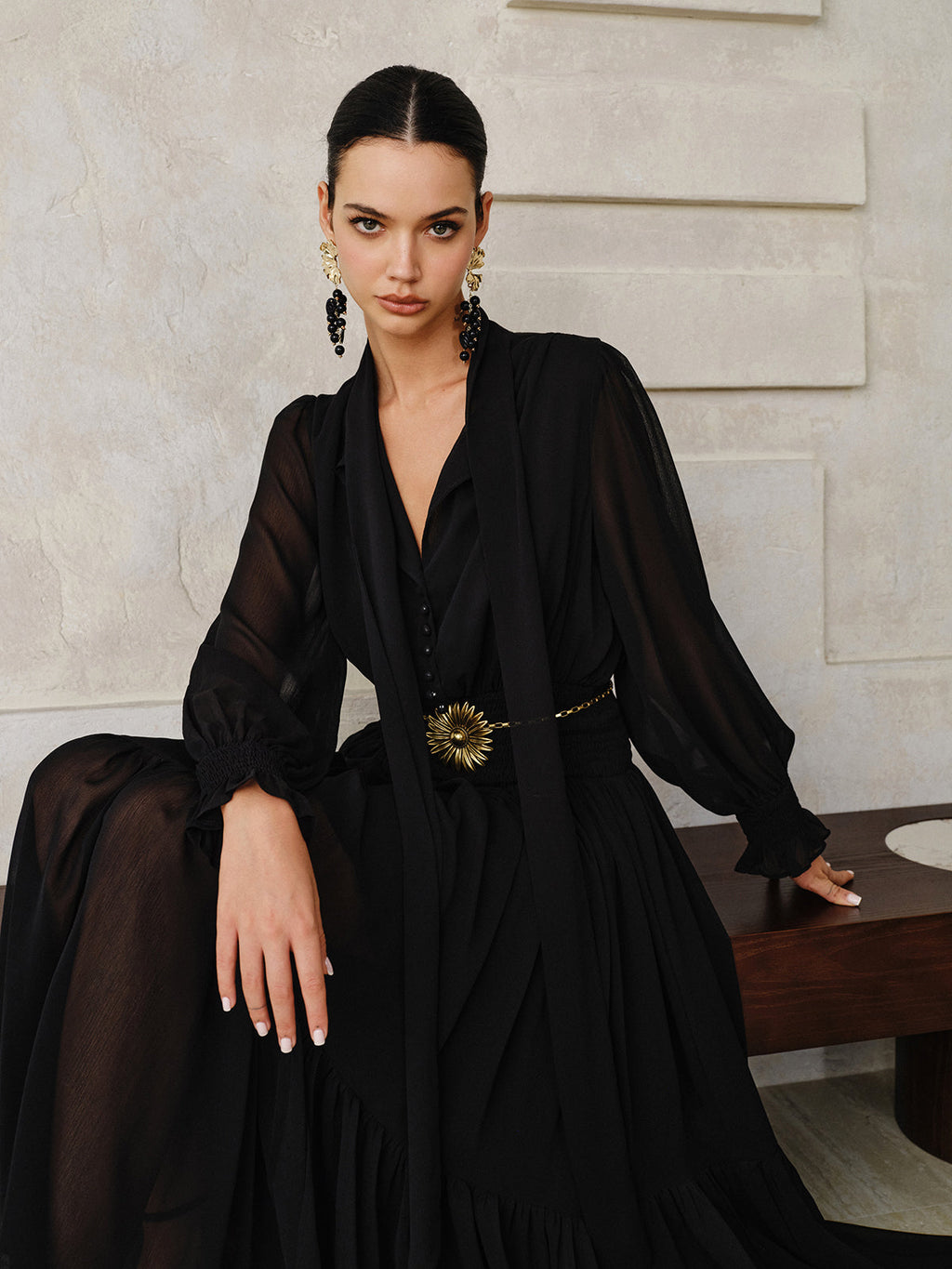 Chiffon-Maxikleid mit Schal