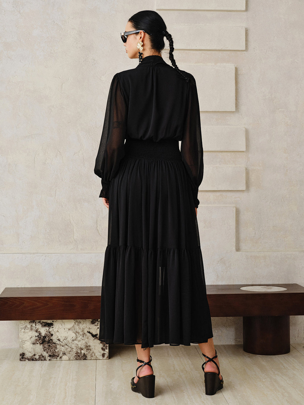 Chiffon-Maxikleid mit Schal