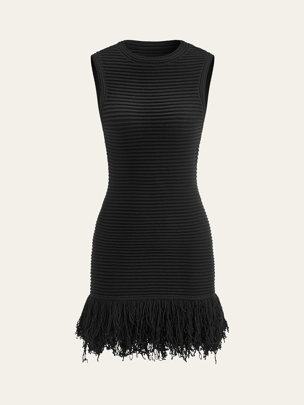 Ärmelloses Fransen-Strickkleid