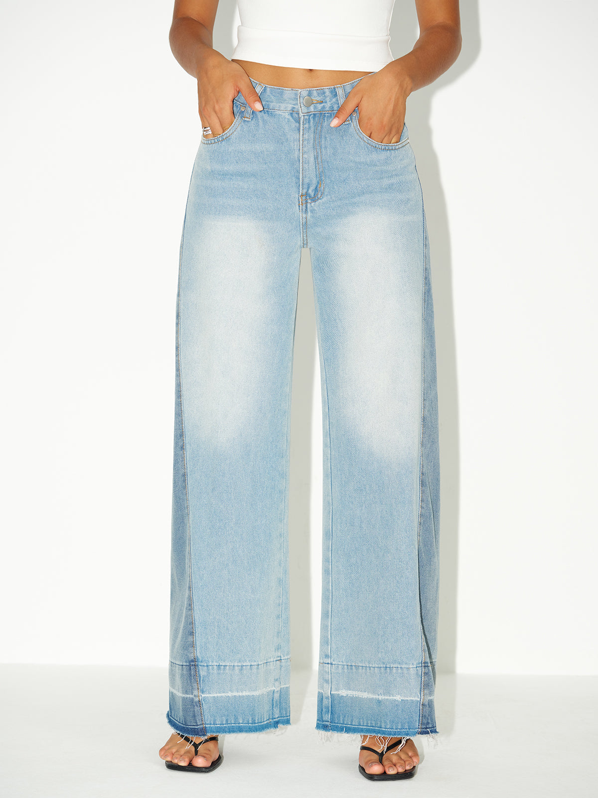 Wide-Leg Jeans mit Kontrasteinsätzen