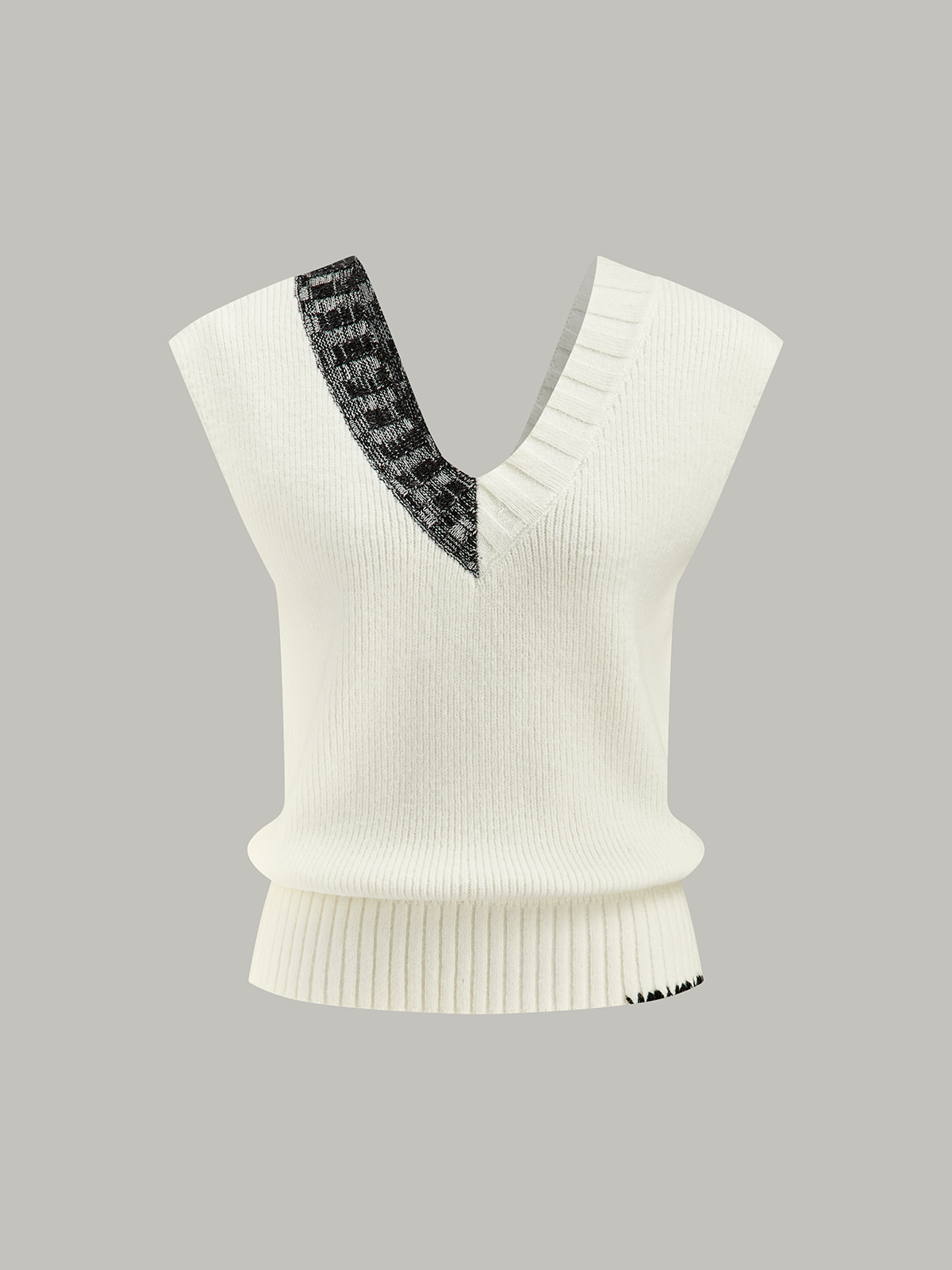 Two-Tone Reversible V-Neck Knit Vest