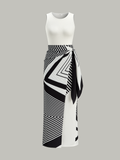 Sleeveless Top and Print Wrap Skirt Set