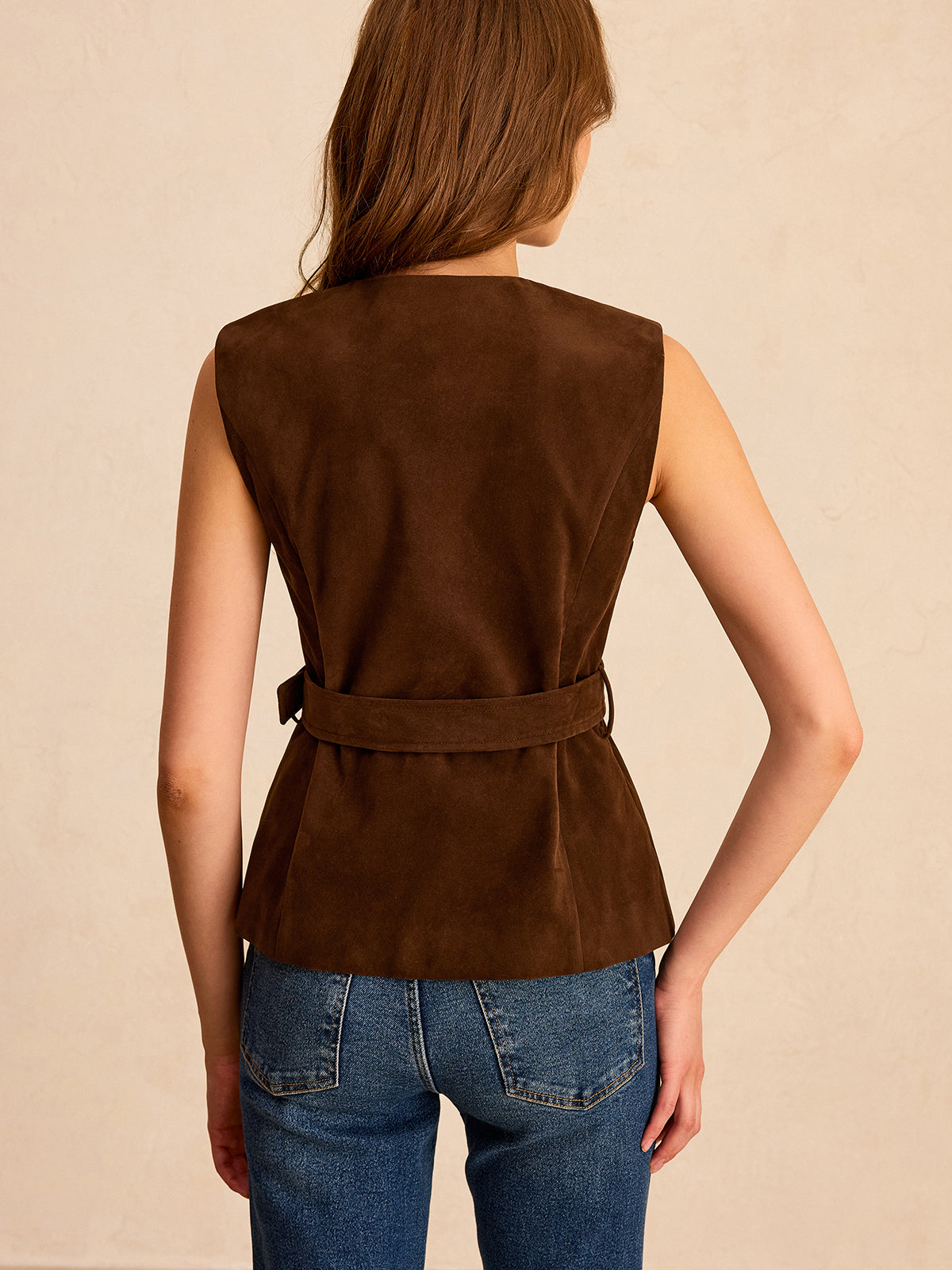 Suede Effect Vest with Belt