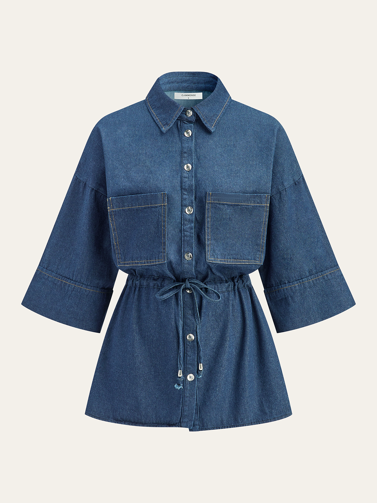 Long Denim Shirt with Drawstring Waist