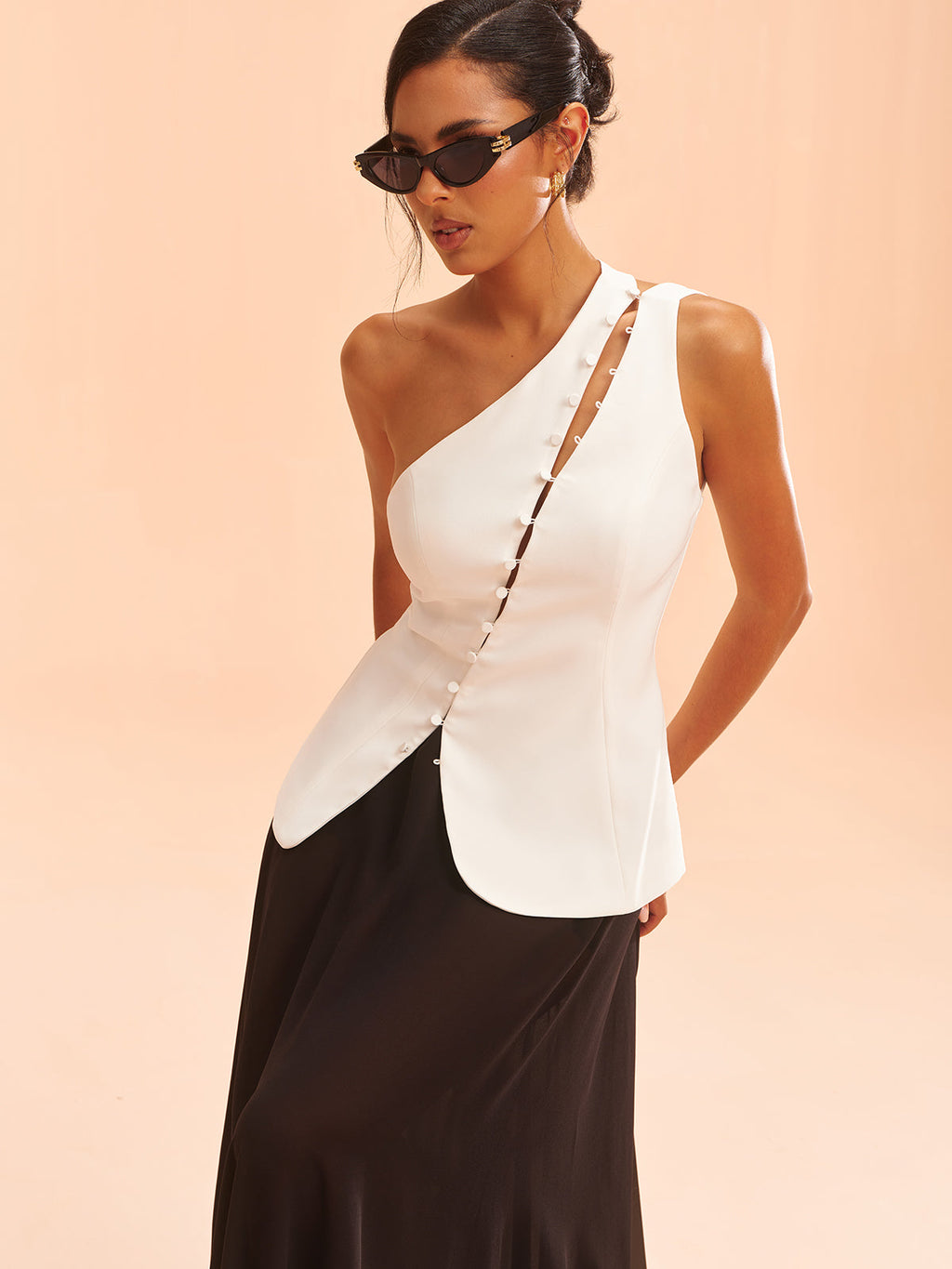 One-Shoulder Asymmetric Button Vest