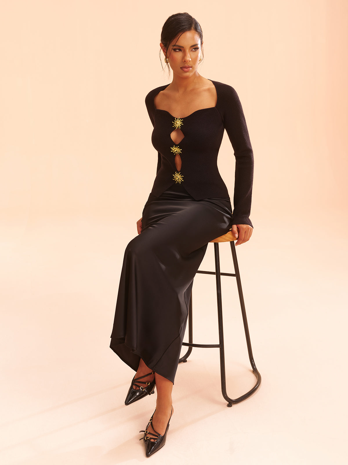 Metal Detail Cut-Out Knit Top