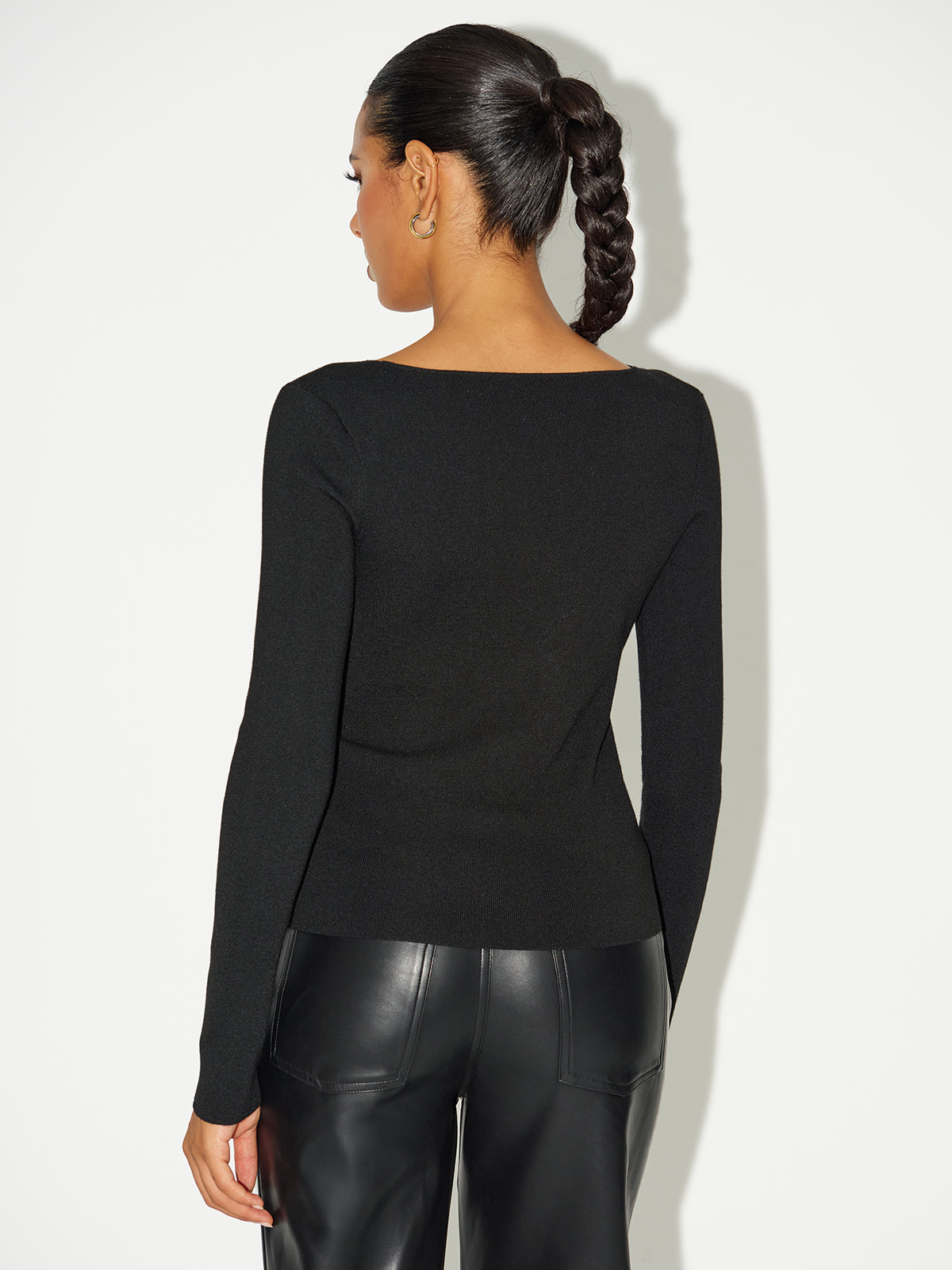 Asymmetric Star-Button Knit Top