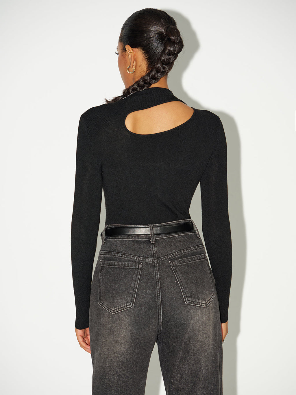 Cut-Out Long-Sleeve Knit Top