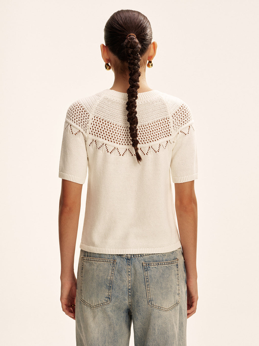 Pull en maille ajourée à manches courtes