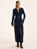 Robe longue en maille boutonnée à manches longues sans ceinture
