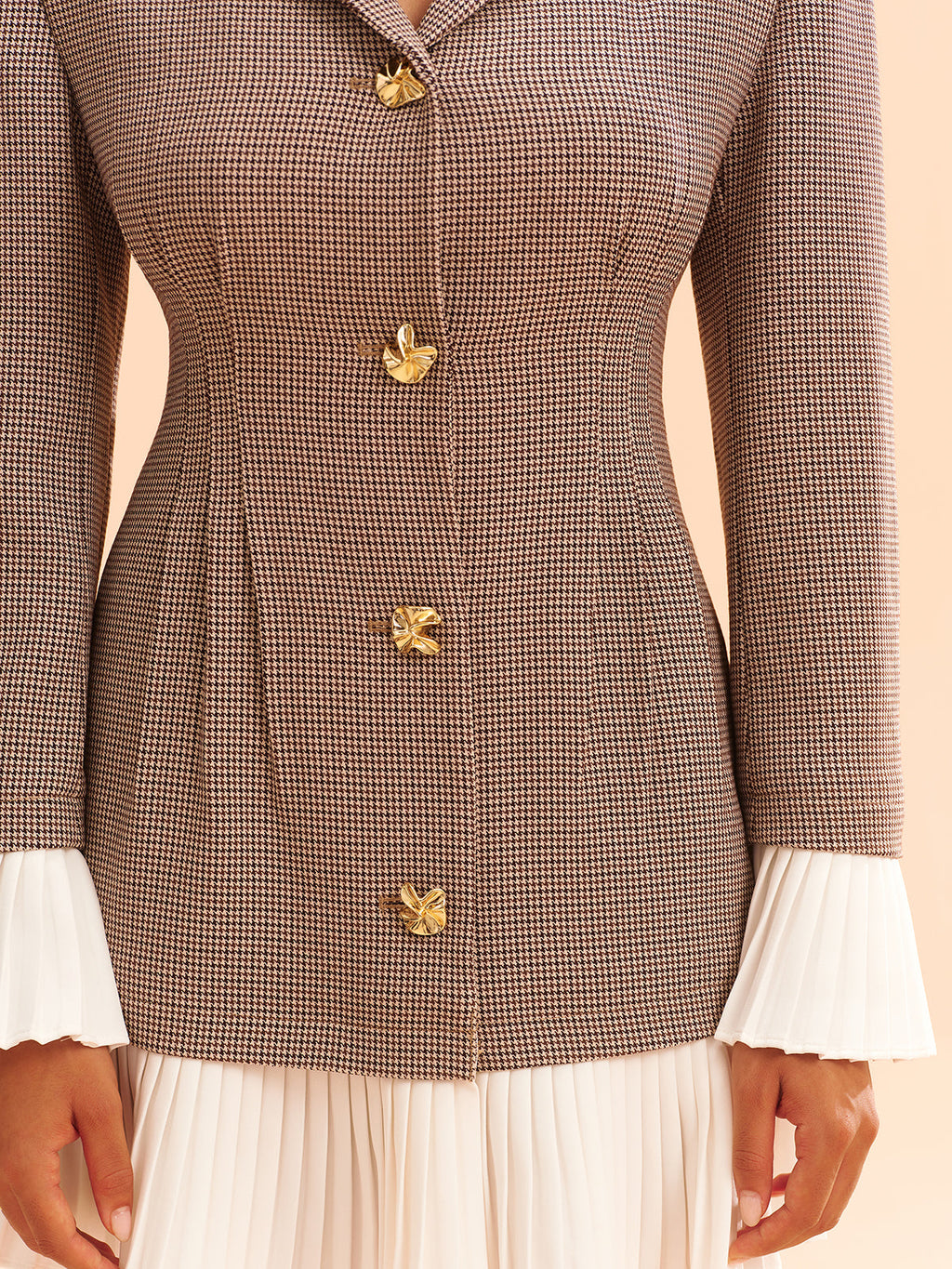 Plissiertes Saum-Panel Hahnentritt-Blazerkleid