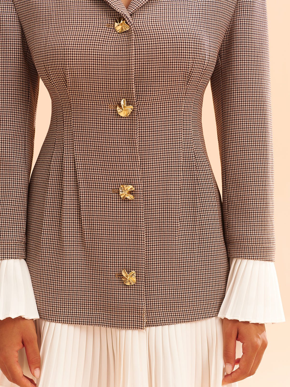Plissiertes Saum-Panel Hahnentritt-Blazerkleid