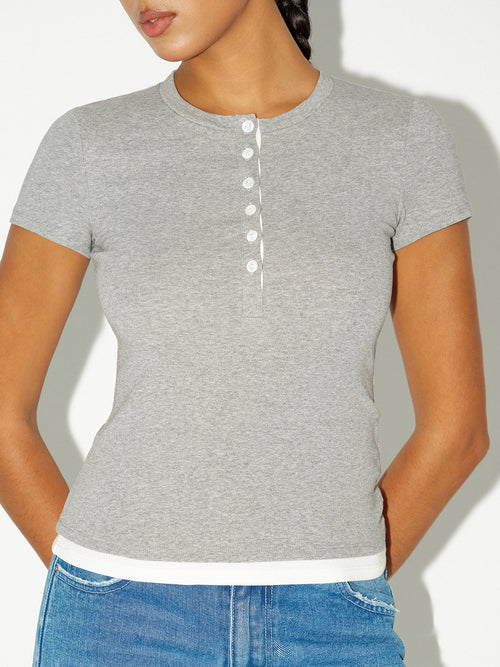 T-shirt à manches courtes et ourlet superposé 2-en-1