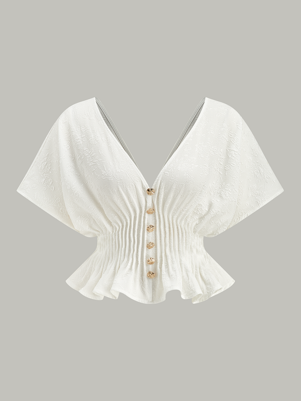Strukturierter Knopf-Peplum-Oberteil