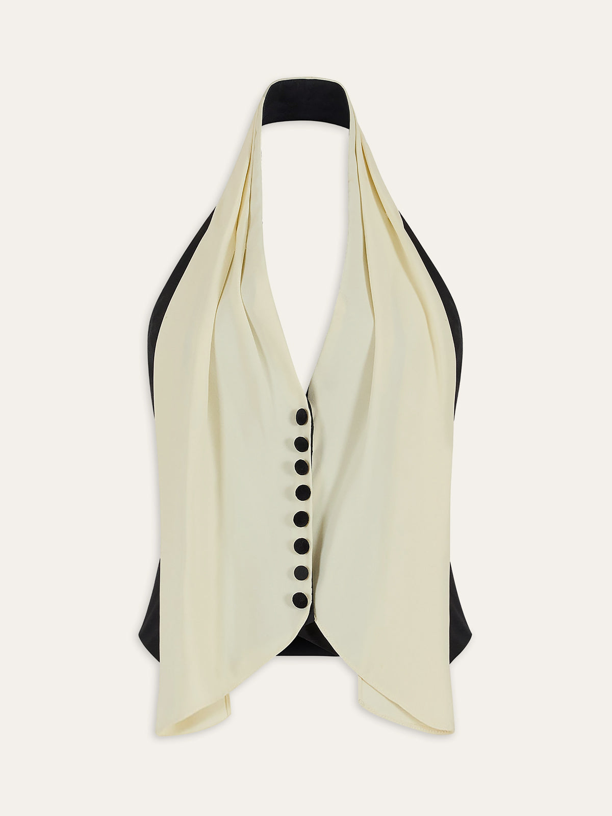 Color-Block Halter Neck Backless Button Top