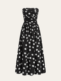 Trägerloses Polka-Dot Maxikleid mit Raffungen