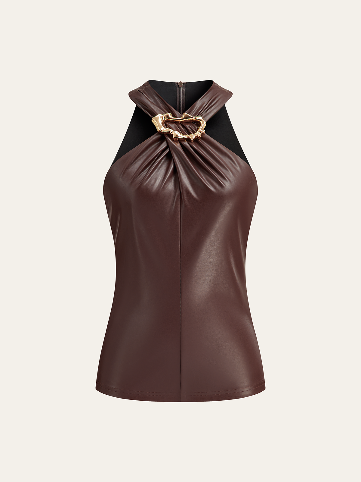 Metal Detail Halter PU Leather Tank Top