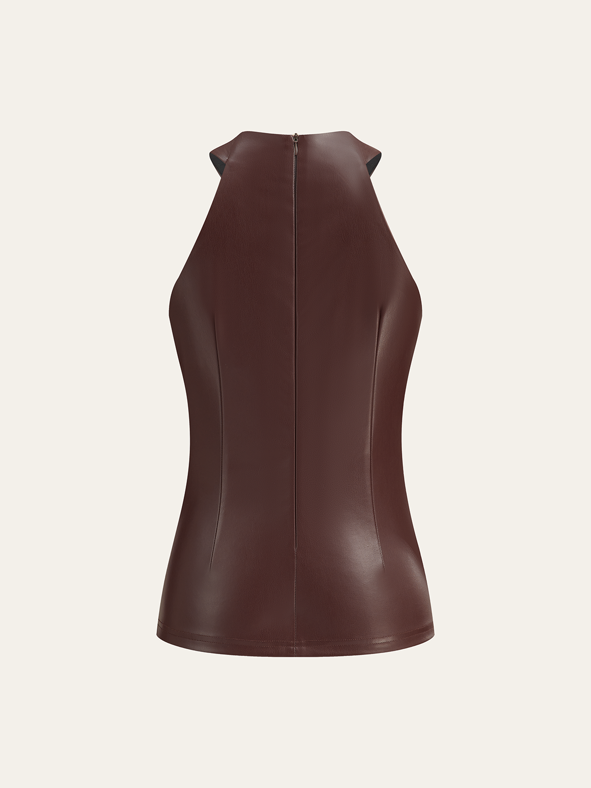 Metal Detail Halter PU Leather Tank Top