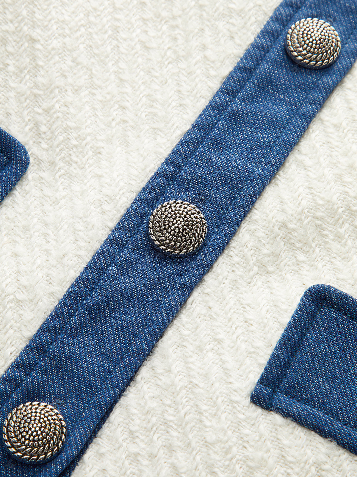 Metal Button Contrast Trim Tweed Jacket