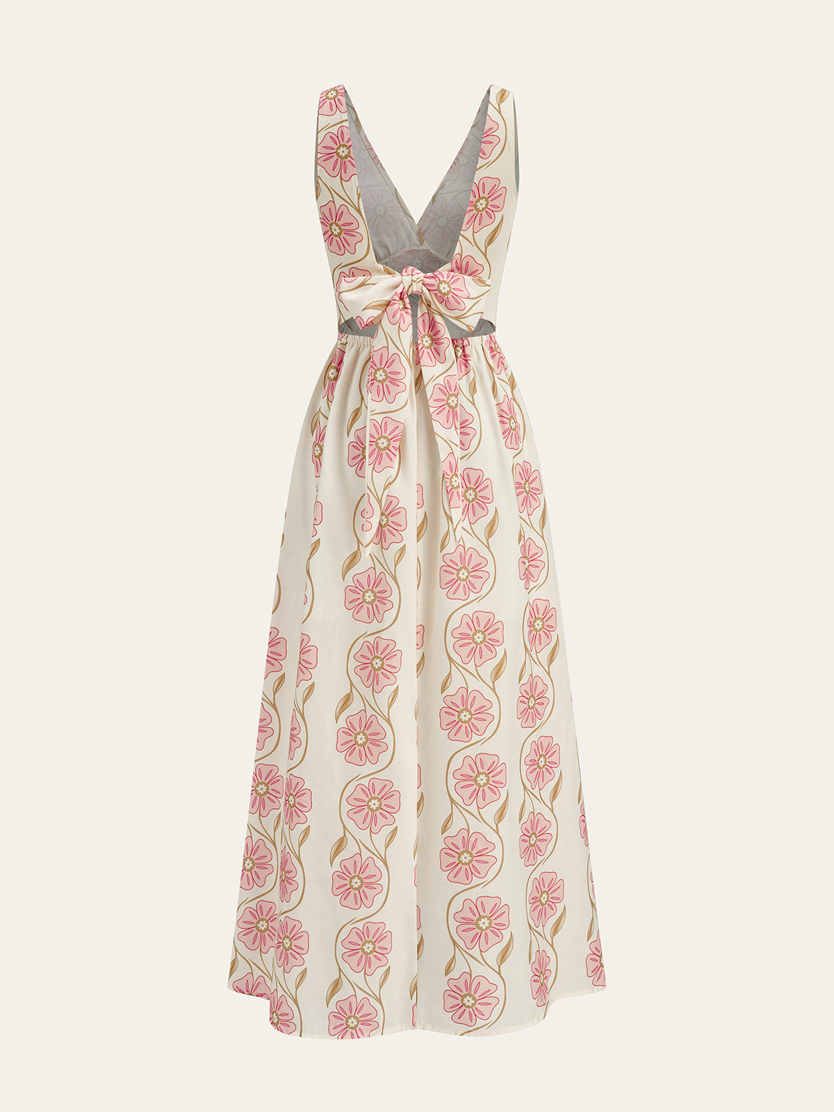 Robe longue dos nu à imprimé floral et col en V