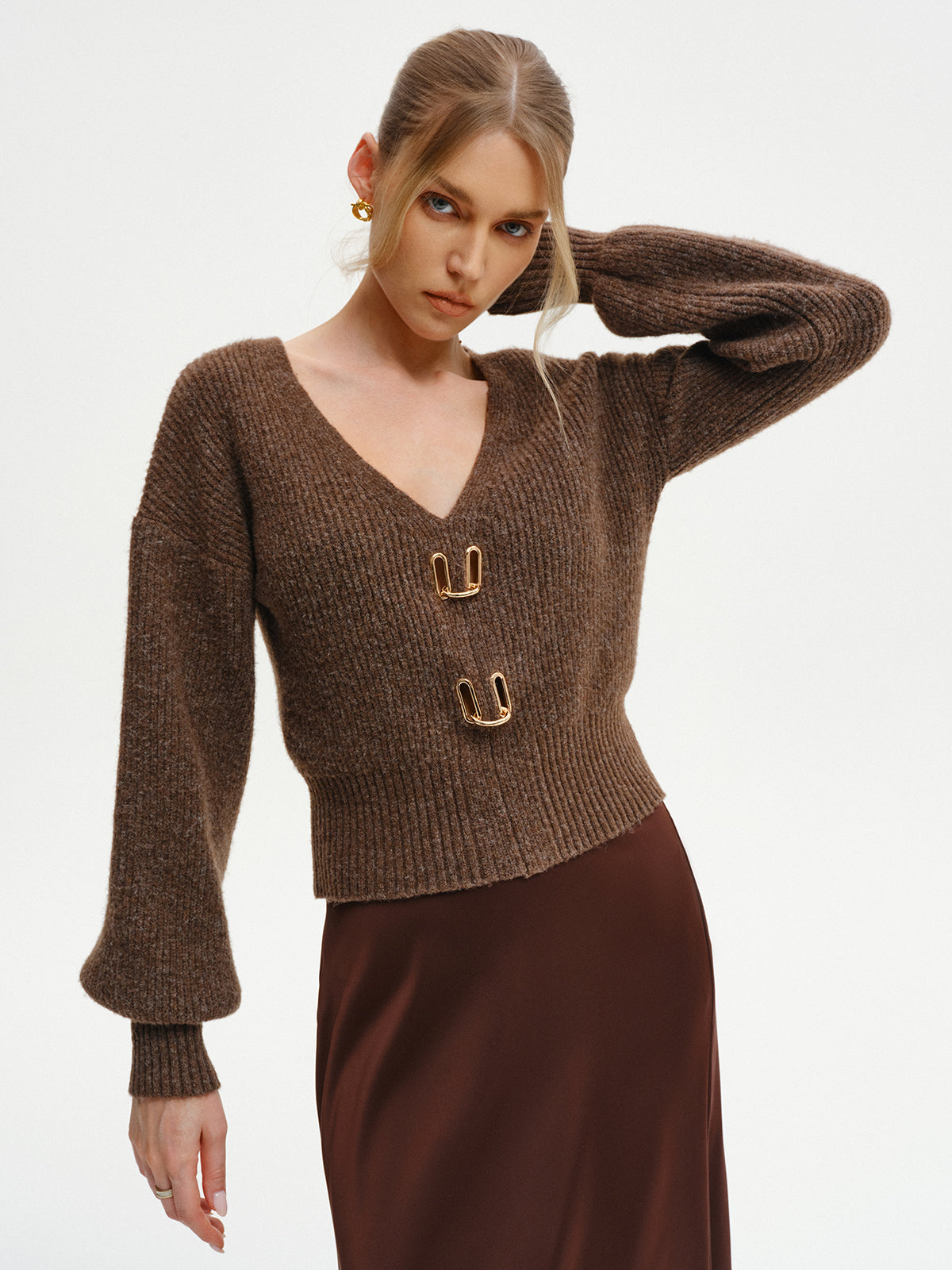 V-Ausschnitt-Pullover aus Wollmischung