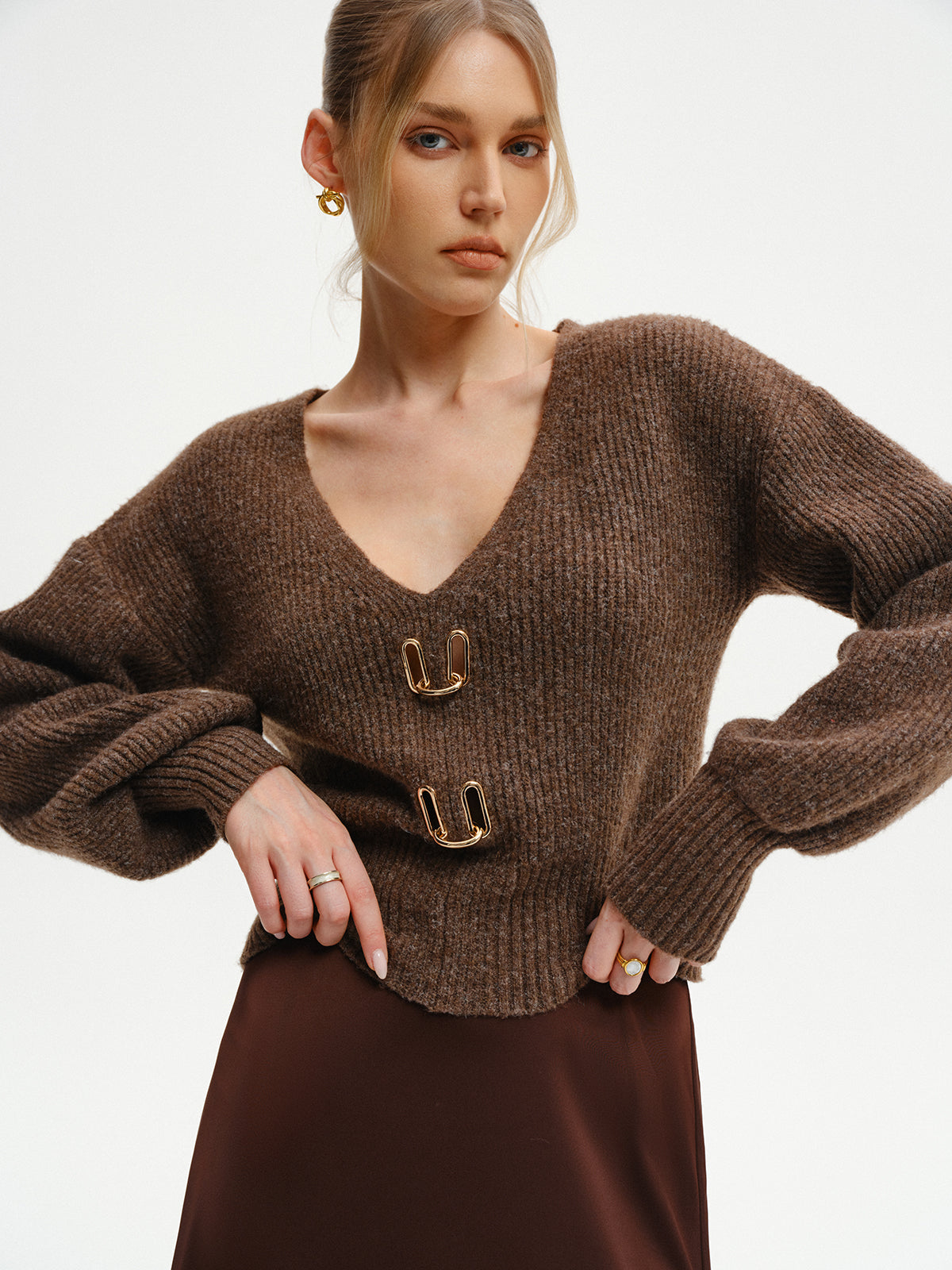 V-Ausschnitt-Pullover aus Wollmischung