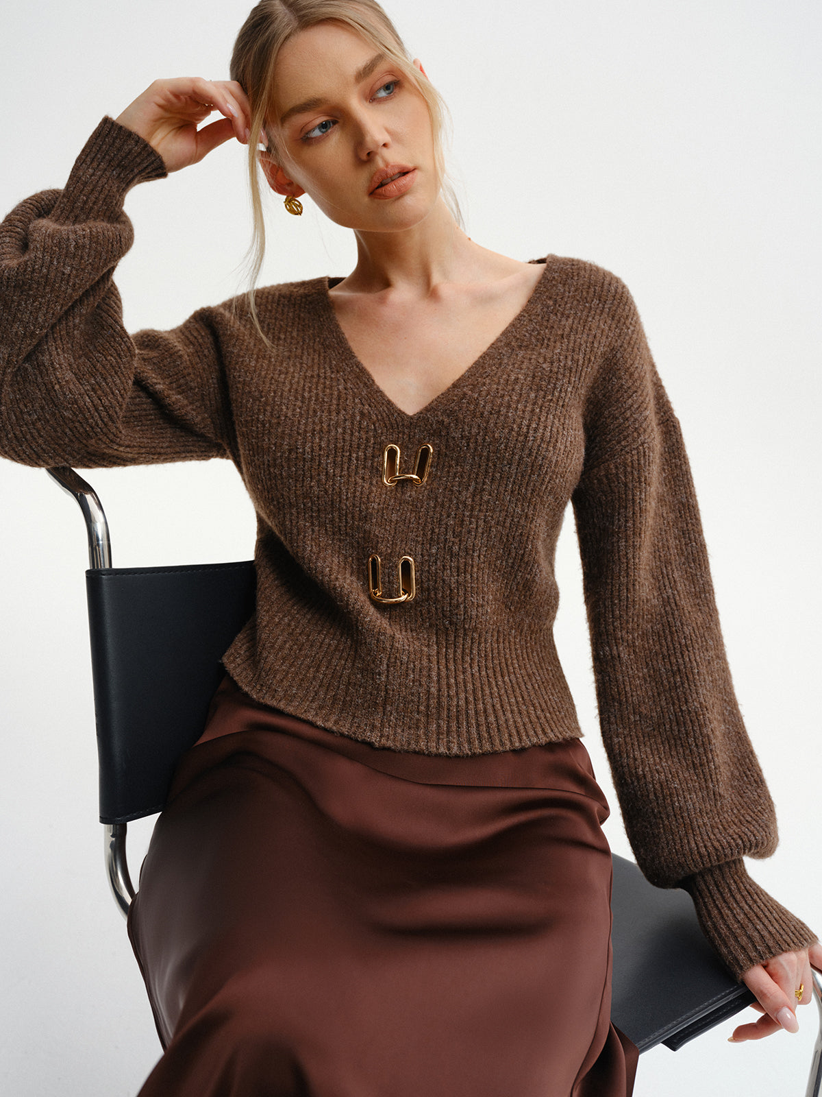 V-Ausschnitt-Pullover aus Wollmischung