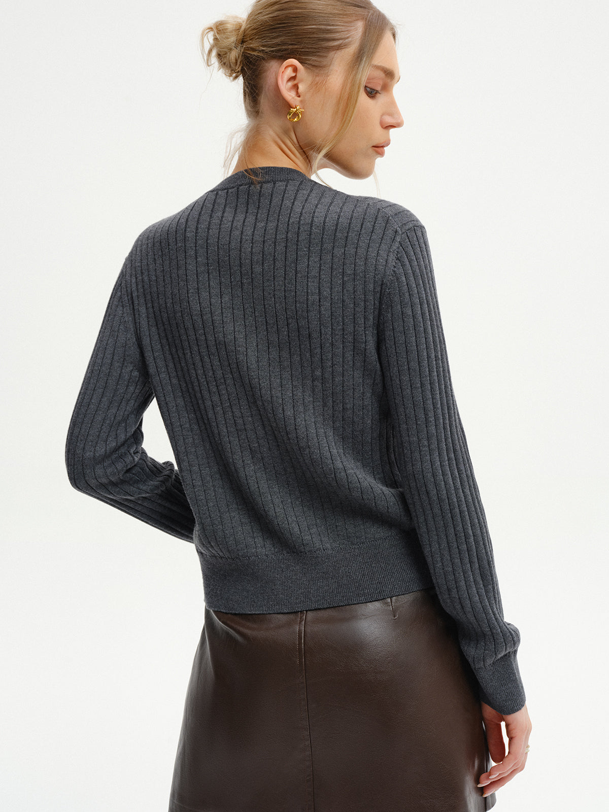 Wool-Blend Ribbed Knit Cardigan
