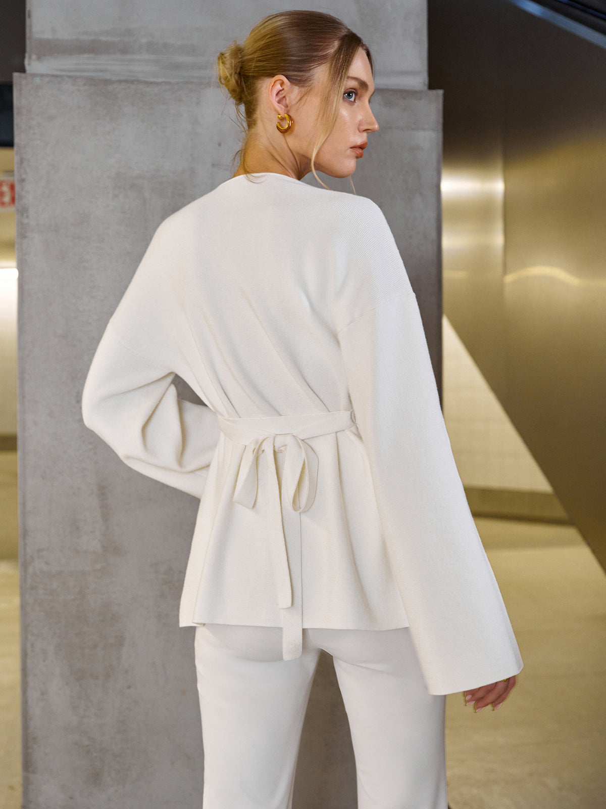 Wool-Blend V-Neck Single-Button Sweater