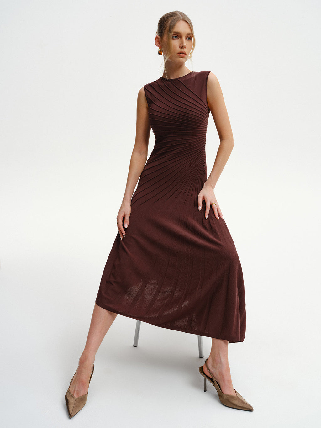 Sleeveless Asymmetric Midi Sweater Dress