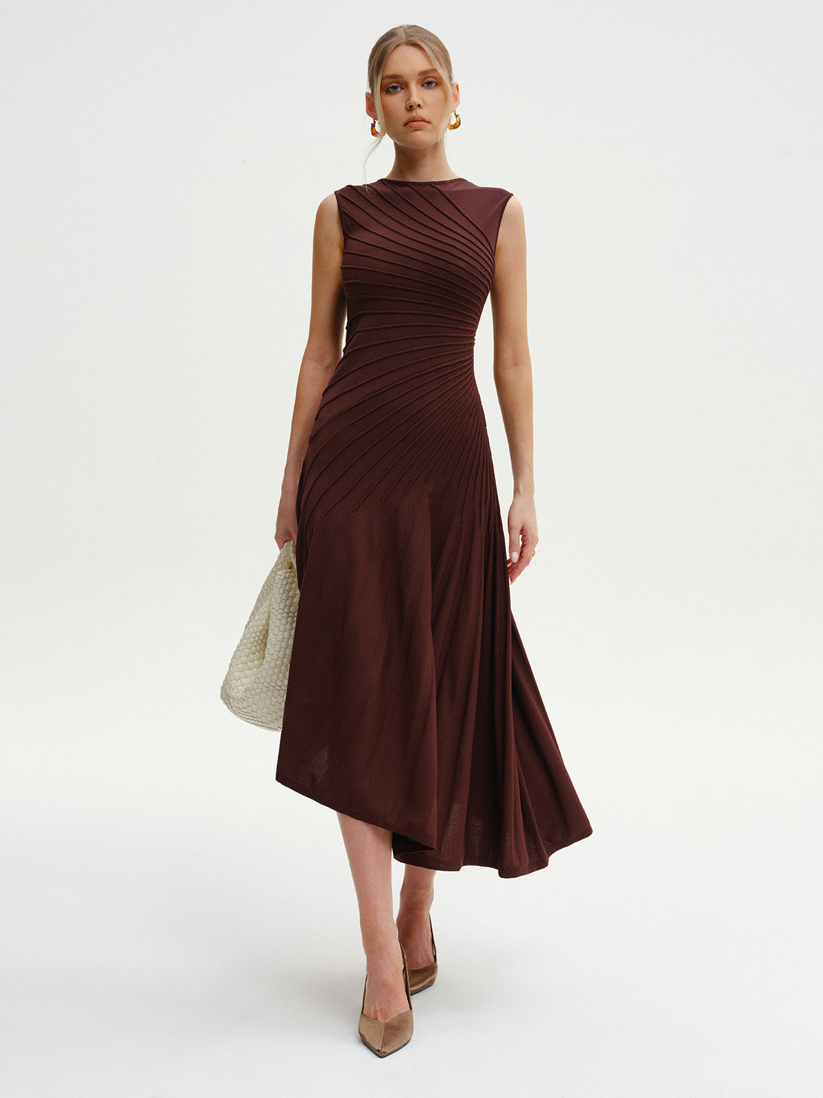 Sleeveless Asymmetric Midi Sweater Dress