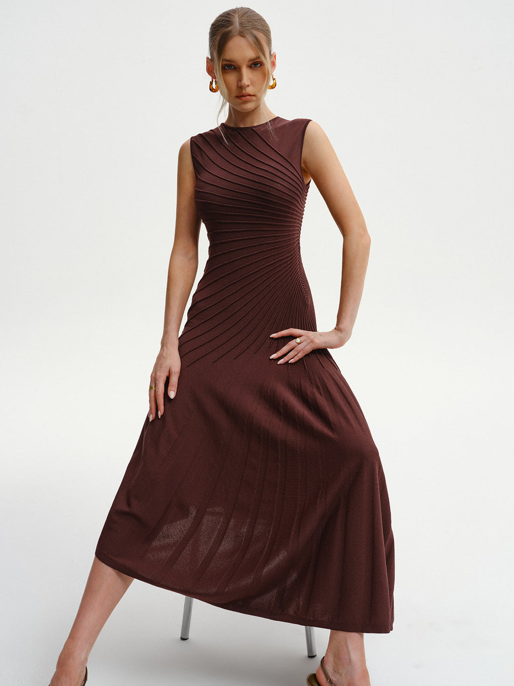 Sleeveless Asymmetric Midi Sweater Dress