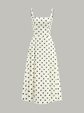 Gepunktetes eckiger Ausschnitt Maxikleid