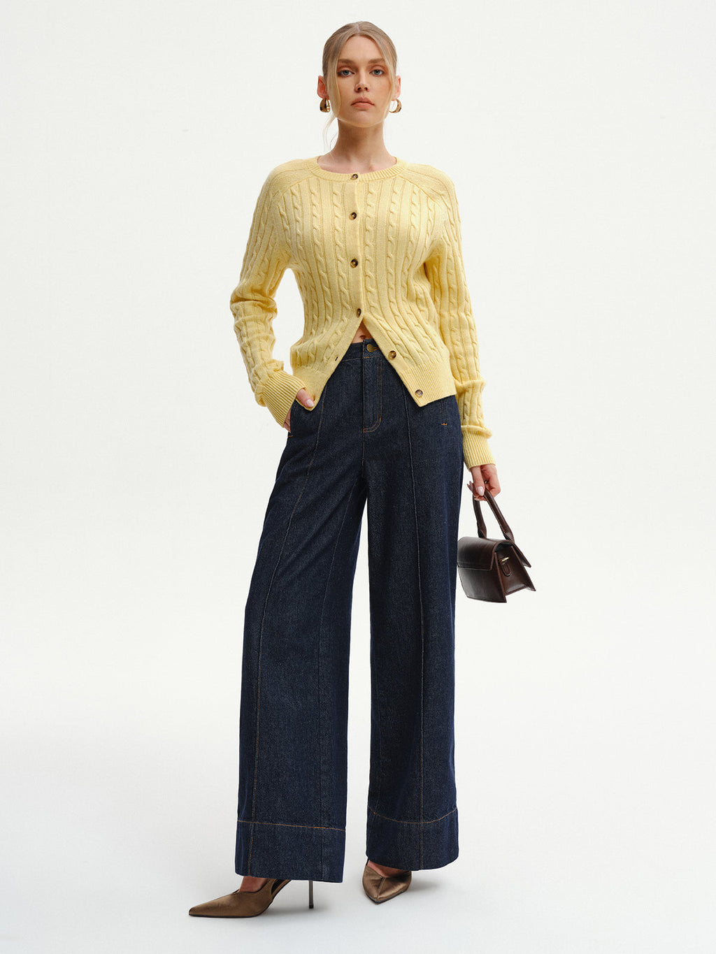 High-Waist Wide-Leg Jeans aus Denim