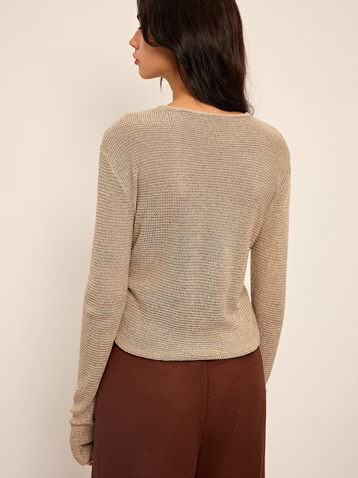Knotted Front Long Sleeve Knit Top