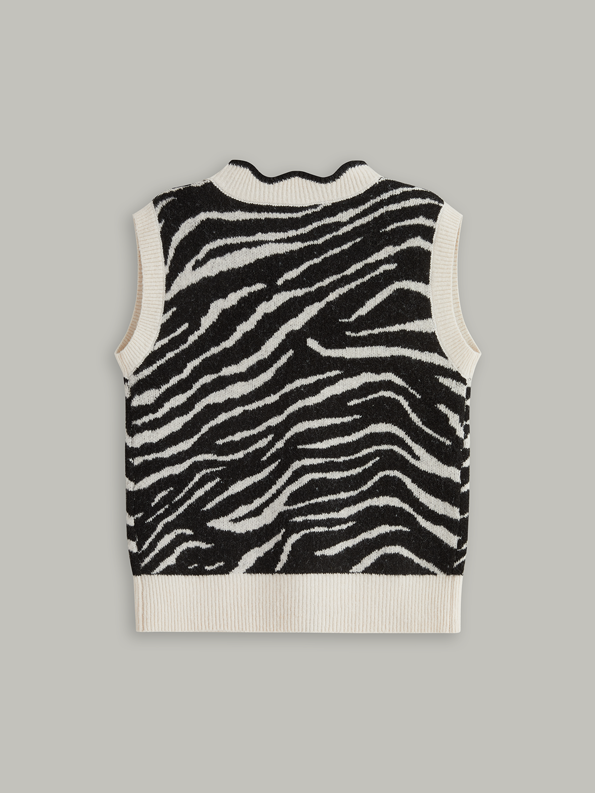 Metal Button Zebra-Striped Knit Vest