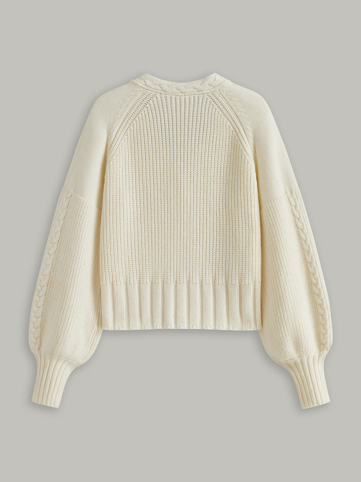 V-Neck Button Wool Blend Cable Knit Cardigan