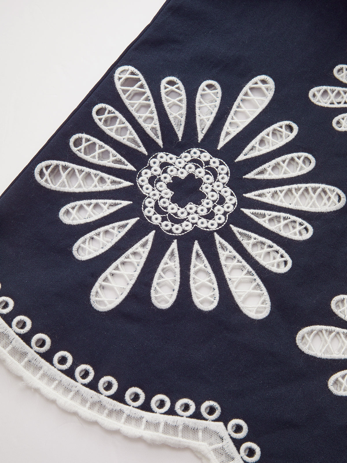 Floral Eyelet Embroidery Cotton Blend Pants