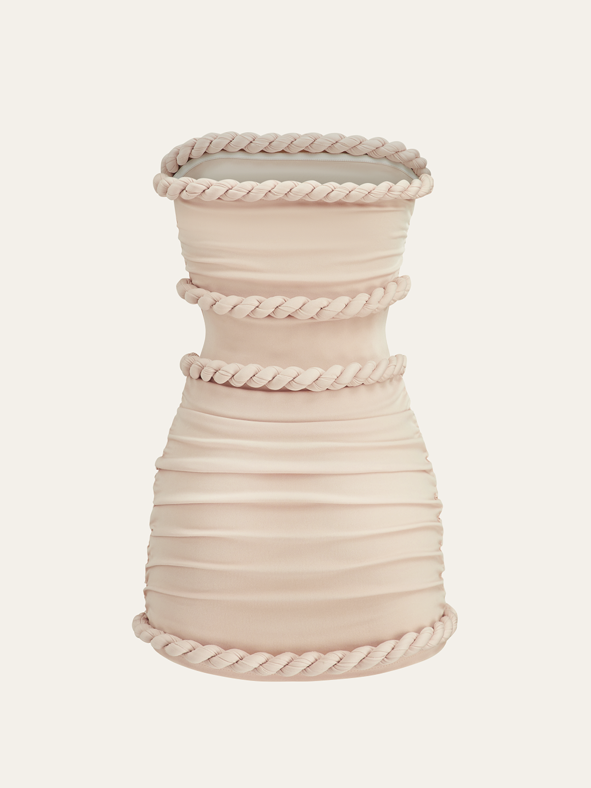 Geflochtenes, mit Seil besetztes, gerafftes, trägerloses Kleid 