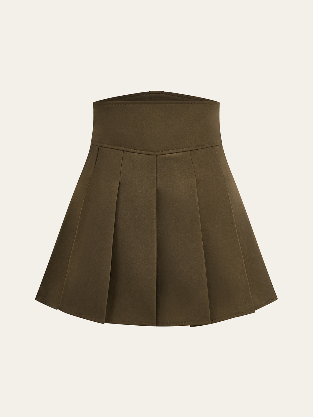 High-Waisted Pleated Mini Skirt with Decor Button