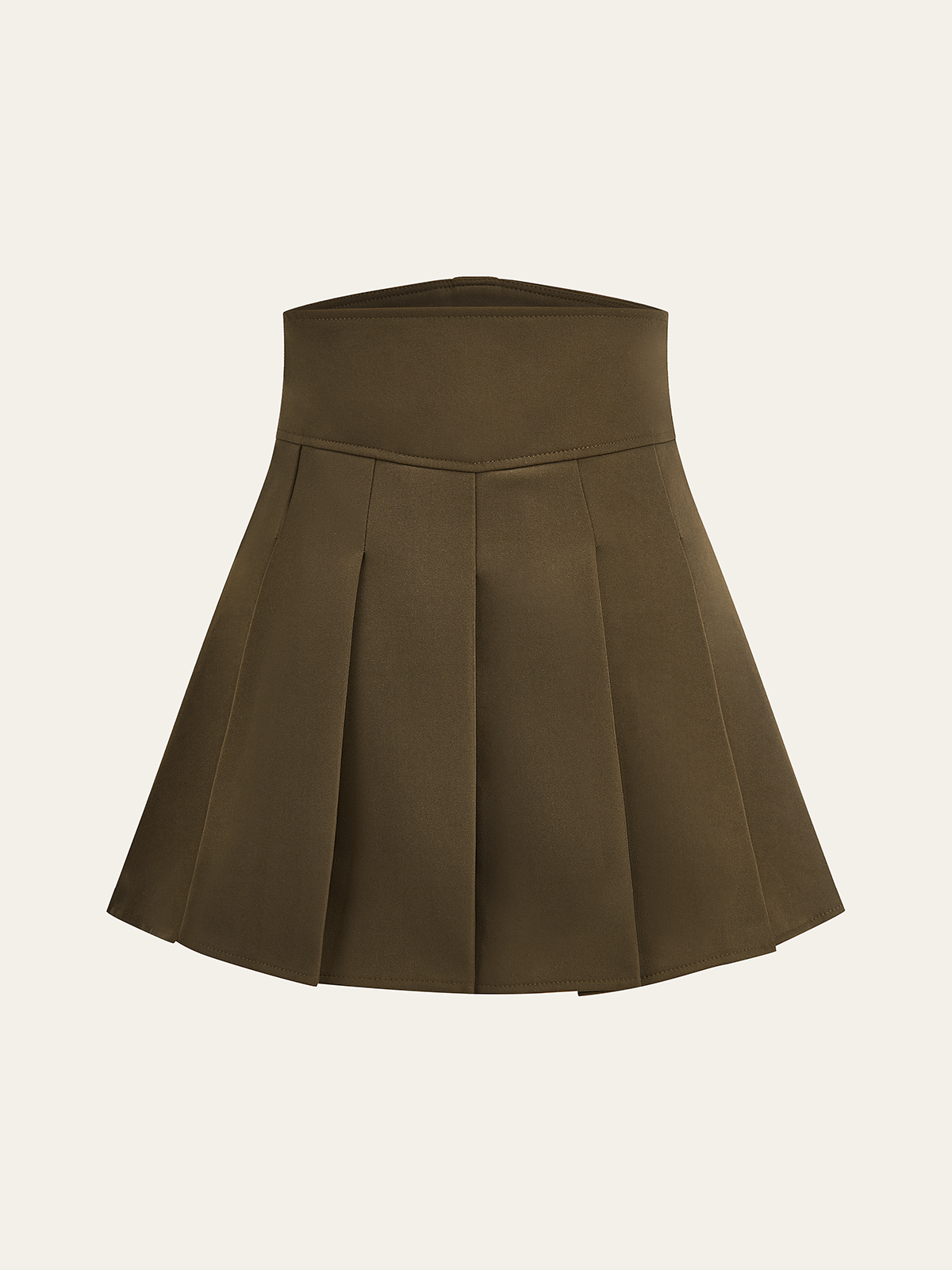 High-Waisted Pleated Mini Skirt with Decor Button