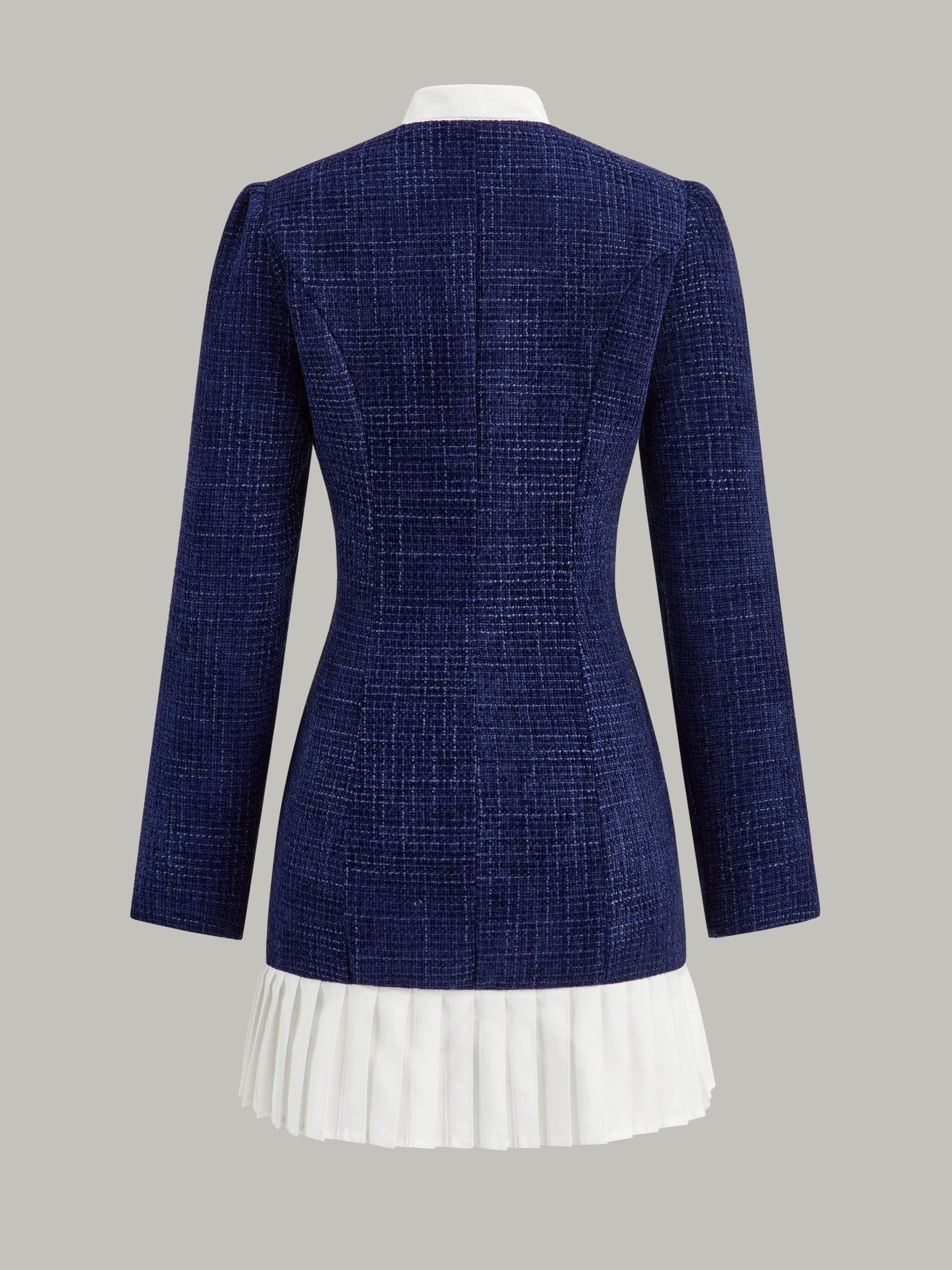 Robe courte en tweed à ourlet plissé et col nœud 