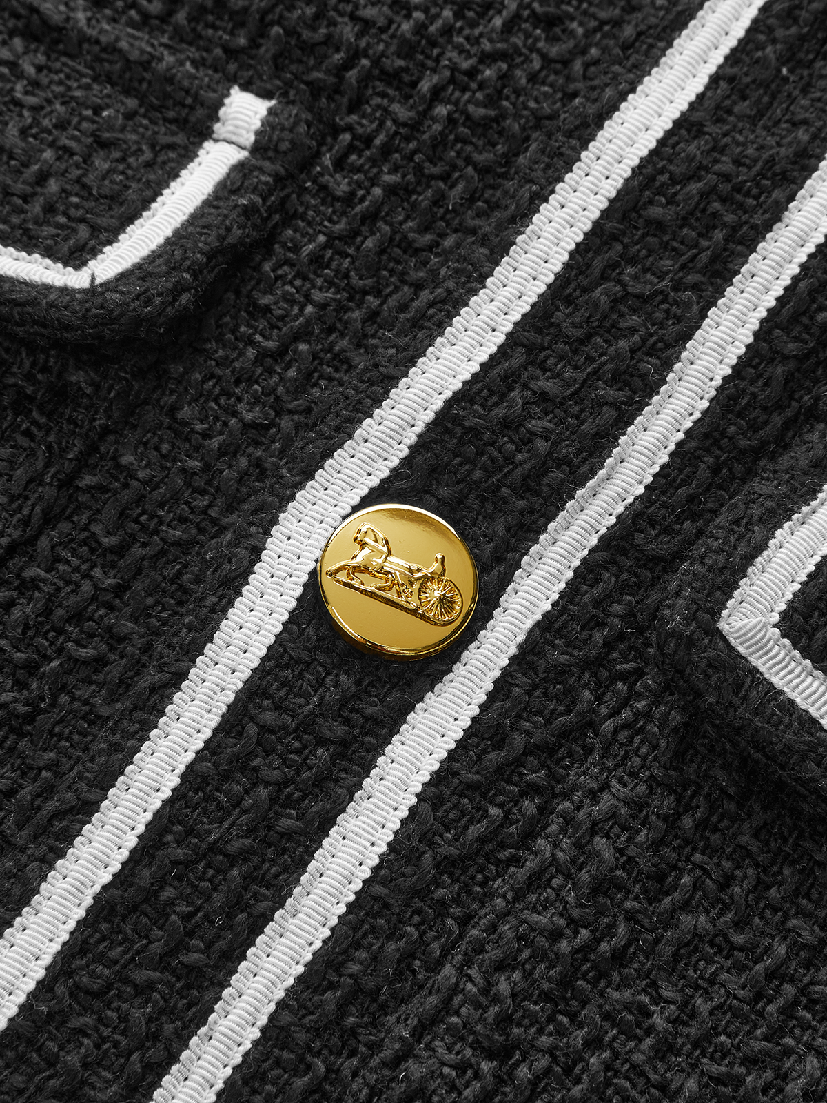 Contrast Trim Metal Button Tweed Blazer