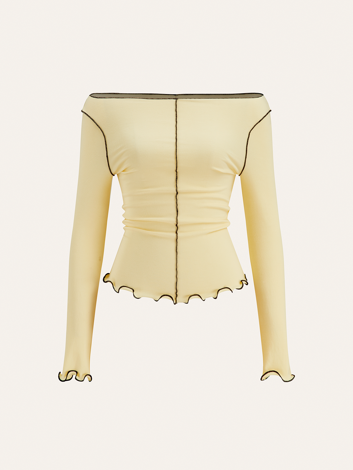 Long Sleeve Contrast Trim Ruffled T-Shirt